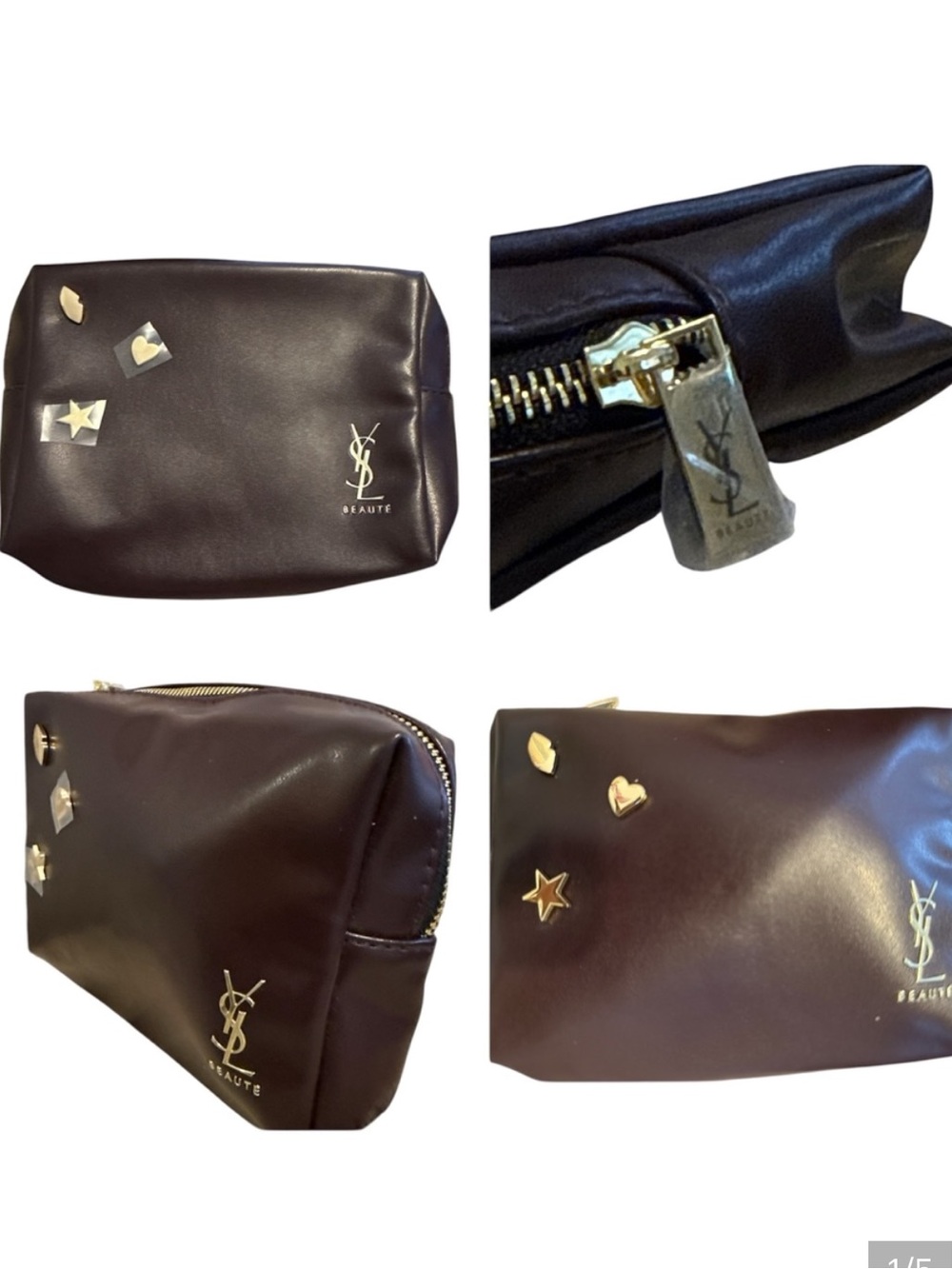 Yves Saint Laurent Dark Brown Leather Toiletry Pouch with Gold Accents